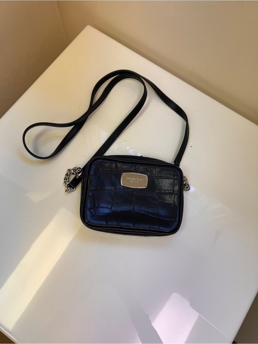Michael Kors Black Croc-Embossed Leather Crossbody Bag